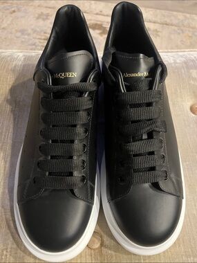 Alexander McQueen Black Leather Sneakers with White Sole